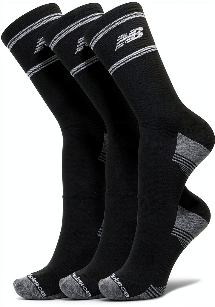 Black socks displayed in a set of six pairs on a neutral background