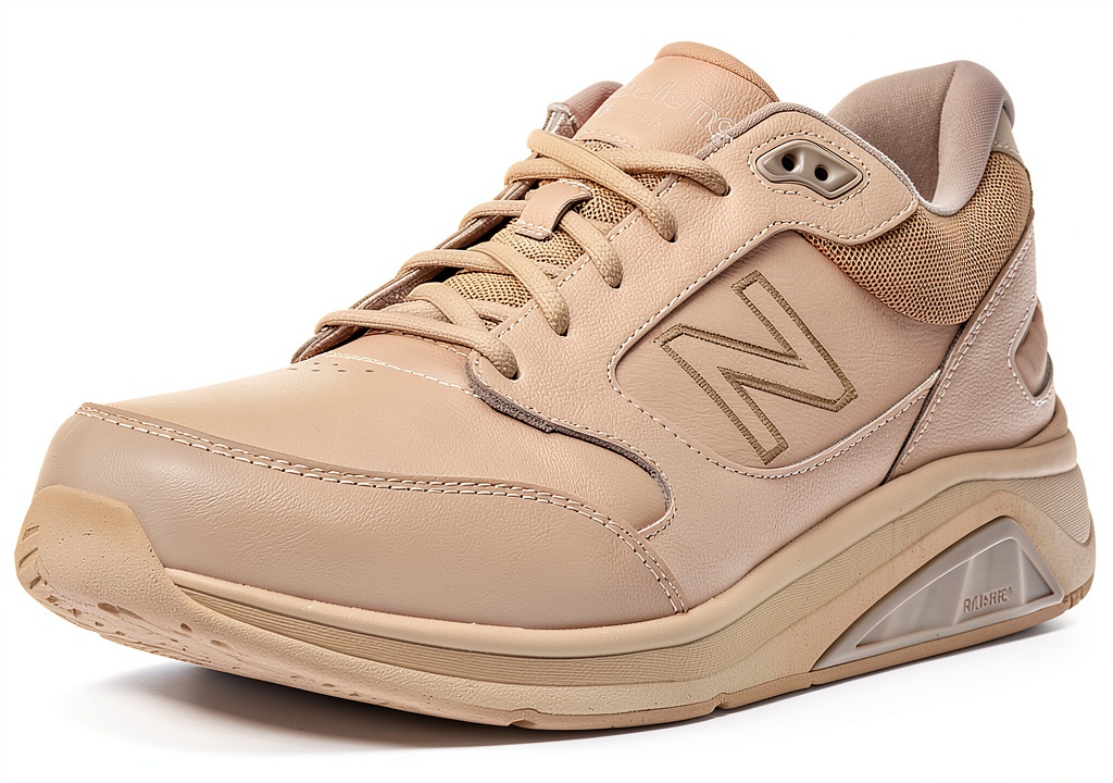 New Balance leather walking shoes on a man walking in a park